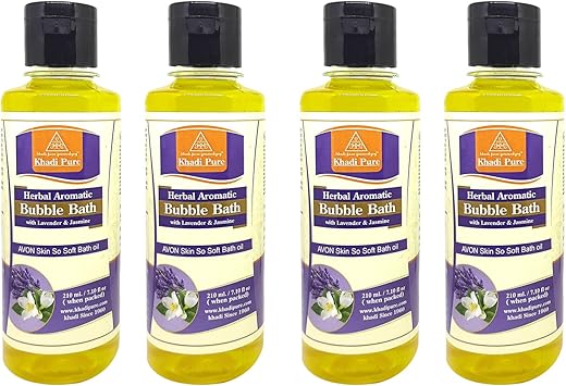 Khadi Pure Herbal Aromatic Bubble Bath with Lavender & Jasmine, 210 ml (Pack of 4), Yellow, (KPBUBBLEBATHX4)