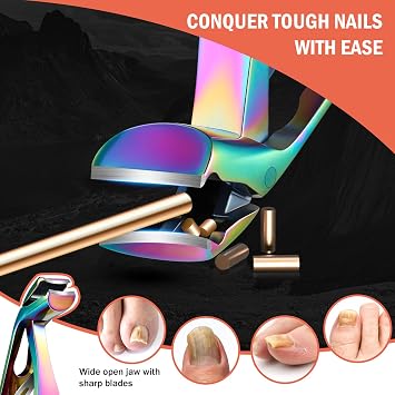 BEZOX Nail Clippers with Angled Head for Seniors - Ergonomic Toenail Clippers for Thick Nails Premium Steel Nail Trimmer with Collection Container for Men and Women
