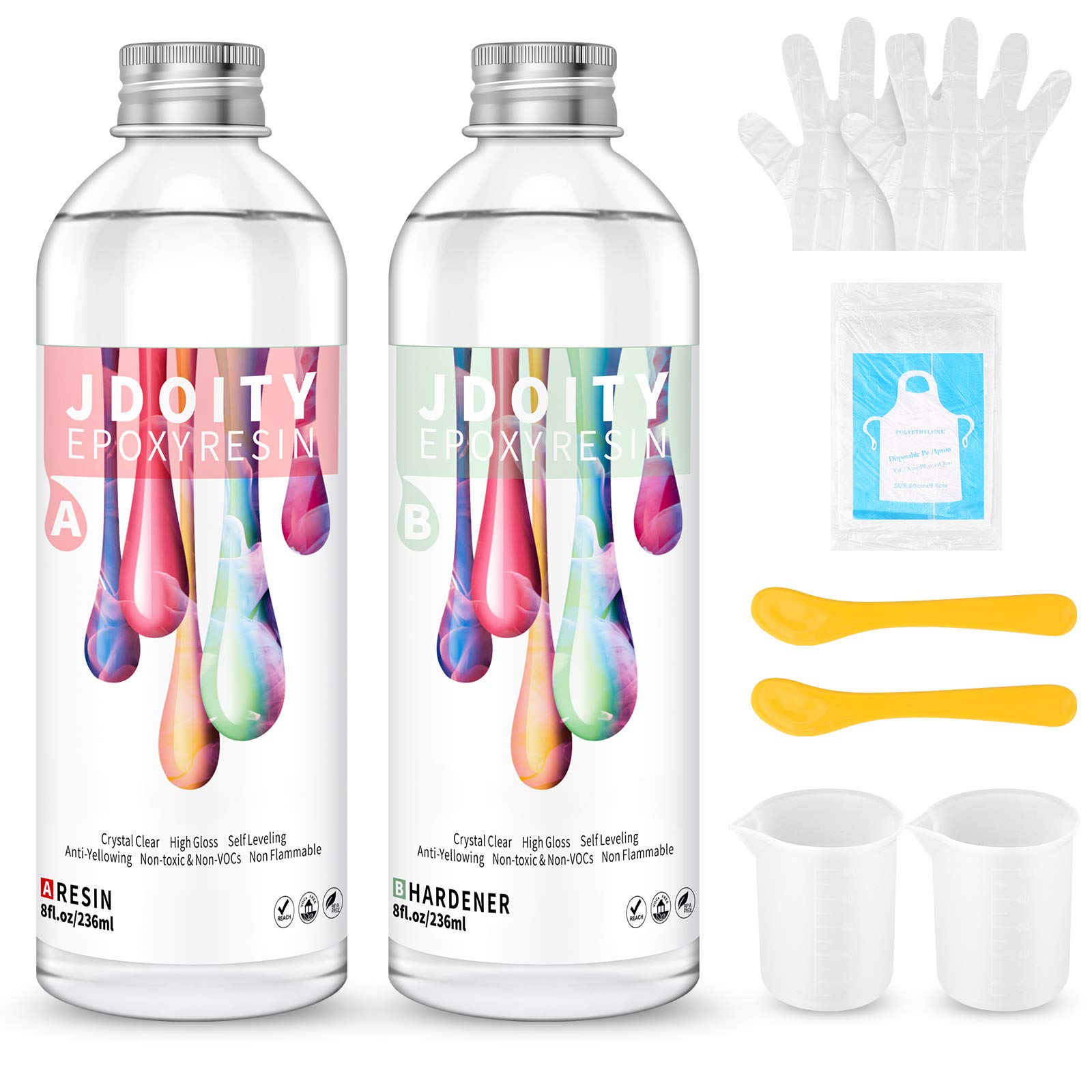 16oz Epoxy Resin Kit - Crystal Clear Resin Epoxy Kits, Casting Resin for Art, River Table Tops, Jewelry, DIY Craft, Easy Mix by 1:1 Ratio with Silicone Measuring Cups,Good Resin for Beginners