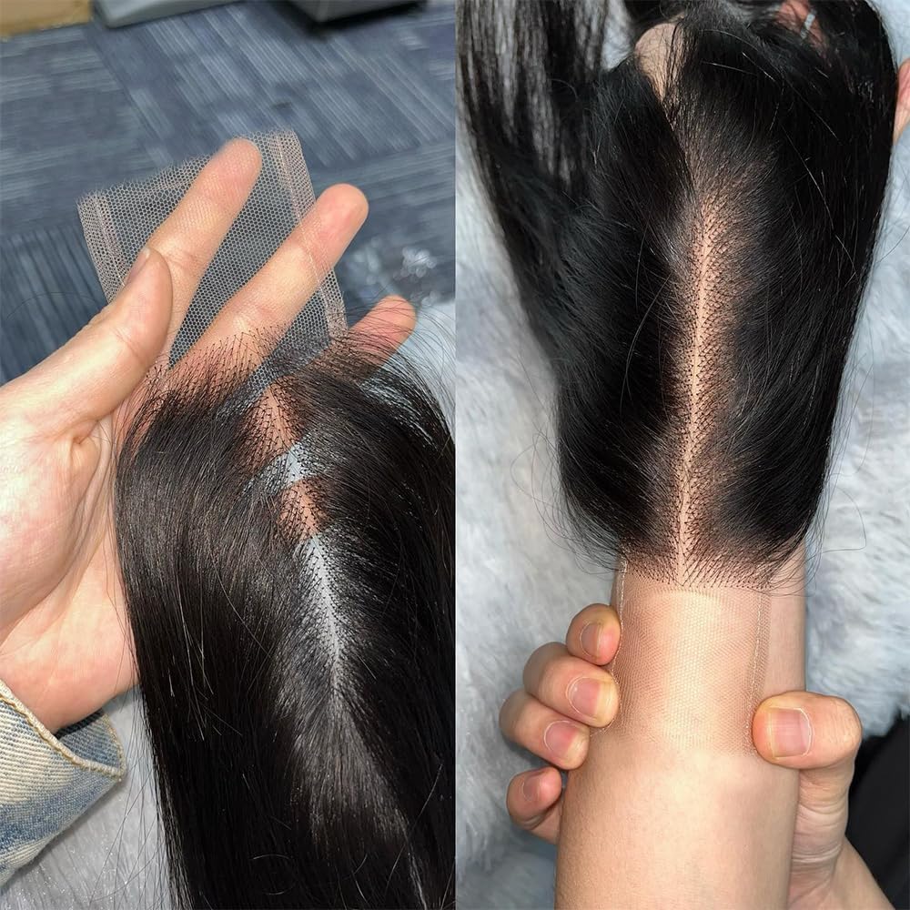 2x6 Lace Closure Human Hair Straight Long Deep Parting 6inch Closure Natural Black Middle Part 100% Human hair HD Transparent Lace 2x6 Closure (2x6 lace closure, 12inch)