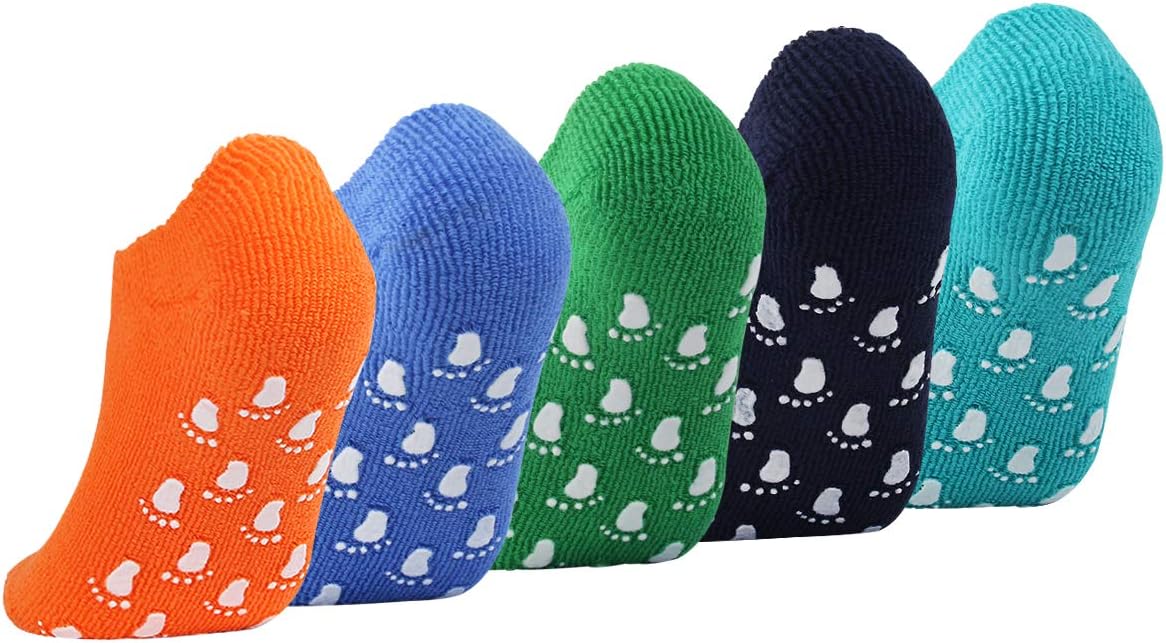 kilofly Non-Skid Cotton Gripper Socks Value Pack [Set of 5 Pairs], 5-8 Years
