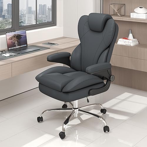 Miniatura 9 de Silla de escritorio de oficina, silla ejecutiva de cuero de oficina, silla de escritorio de espalda alta ergonómica para el hogar con brazos