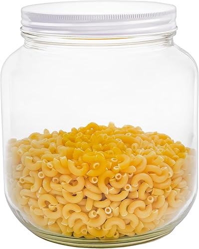 Cornucopia Brands Tarro de vidrio transparente de boca ancha de 64 onzas, libre de BPA de grado alimenticio con tapa de metal (medio galón); tarro