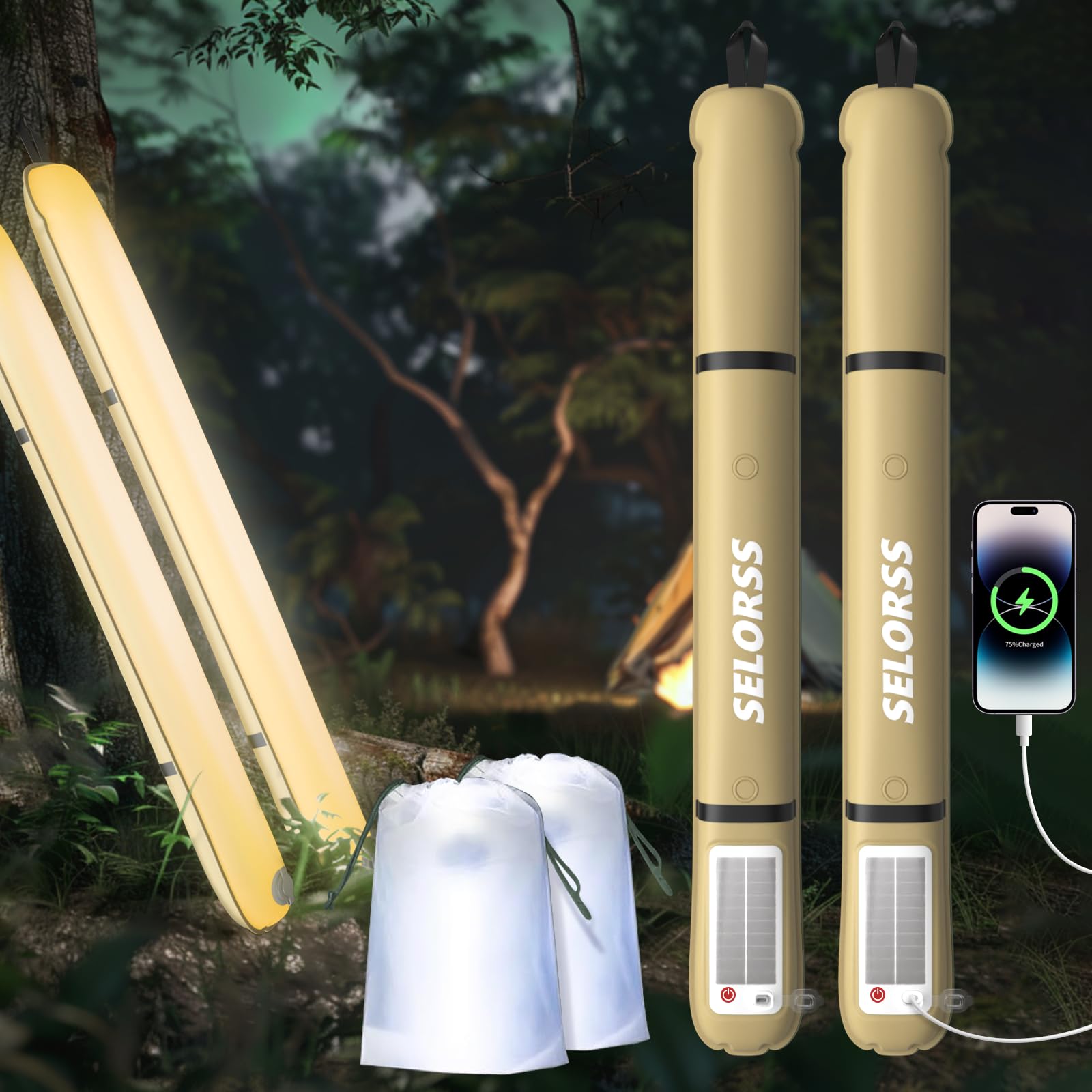 Luce Da Campeggio Gonfiabile SELORSS - 86 Cm LED, Impermeabile IP66, Con Telecomando, Per Outdoor - Foto 2