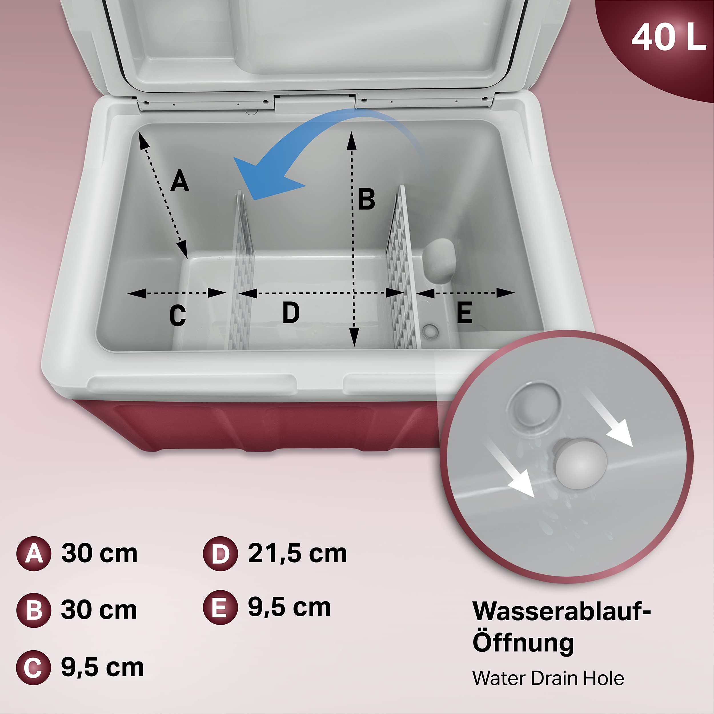 tillvex Elektryczna lodówka turystyczna 40 l na kółkach, mini lodówka 230 V i 12 V, do samochodu, na kemping, chłodzi i ogrzewa, tryb ECO (czerwony)