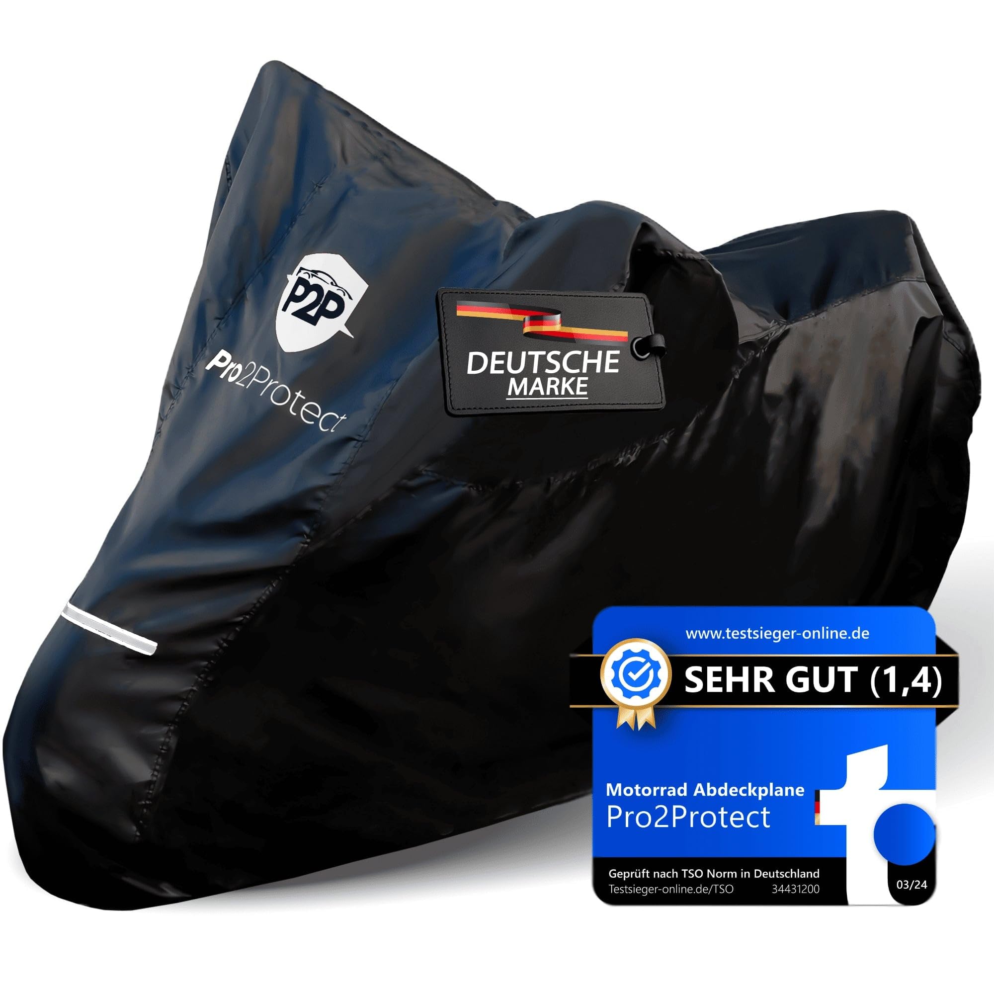 [ Test SEHR GUT ] Pro2Protect® Motorrad Abdeckplane SCHWARZ WEIß wetterfest Outdoor Plane für Moped Roller Vespa Motorroller, 100% WASSERDICHT Garage für Motorräder Abdeckung Motorradabdeckung Zubehör