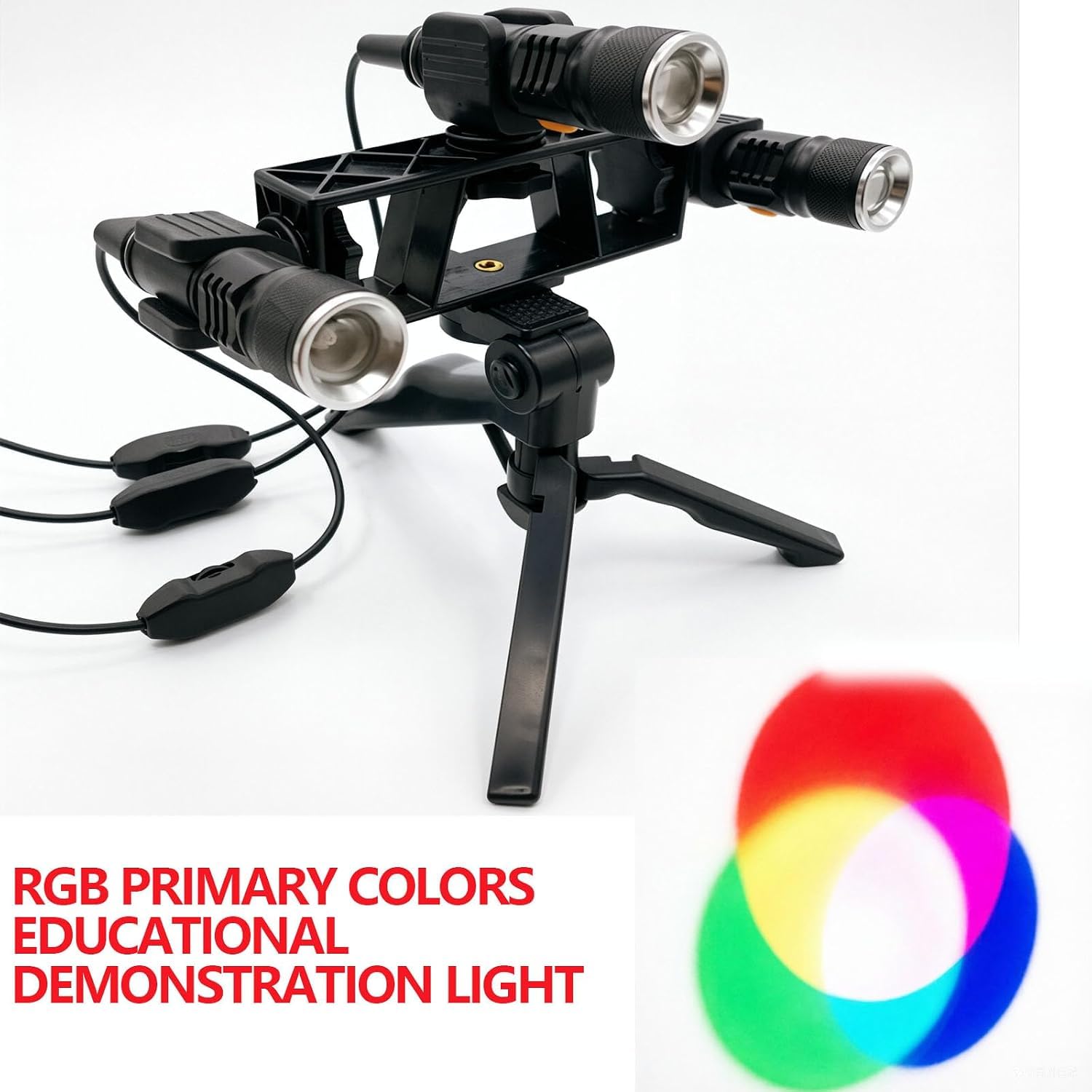Podstawowa trójkolorowa lampa demonstracyjna, podstawowa trójkolorowa lampa pokazowa Rgb z regulowaną podstawą, podstawką i korpusem lampy, do szkół i laboratoriów.