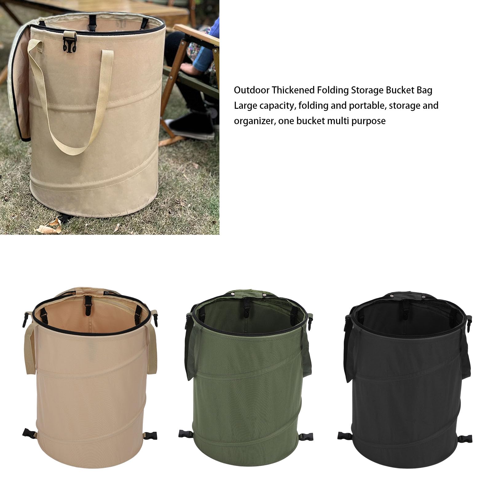 Bidone della Spazzatura da Campeggio, Contenitore Portatile Pop-up in Tessuto Oxford 600D di Grande capacità con Coperchio, Sacco per Rifiuti da Giardino Versatile per (OD Verde)