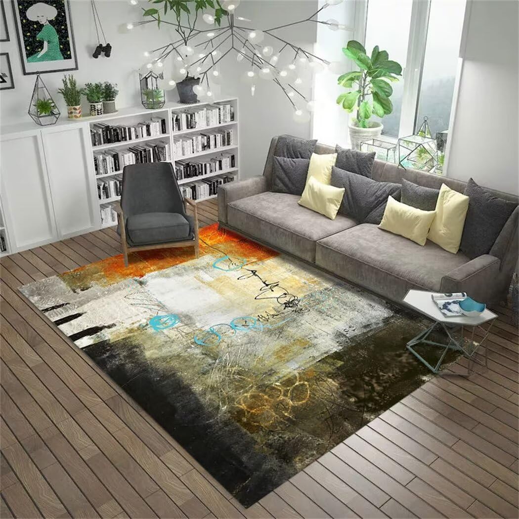 Tapis de salon antidérapant et résistant aux taches grand format orange 200x280