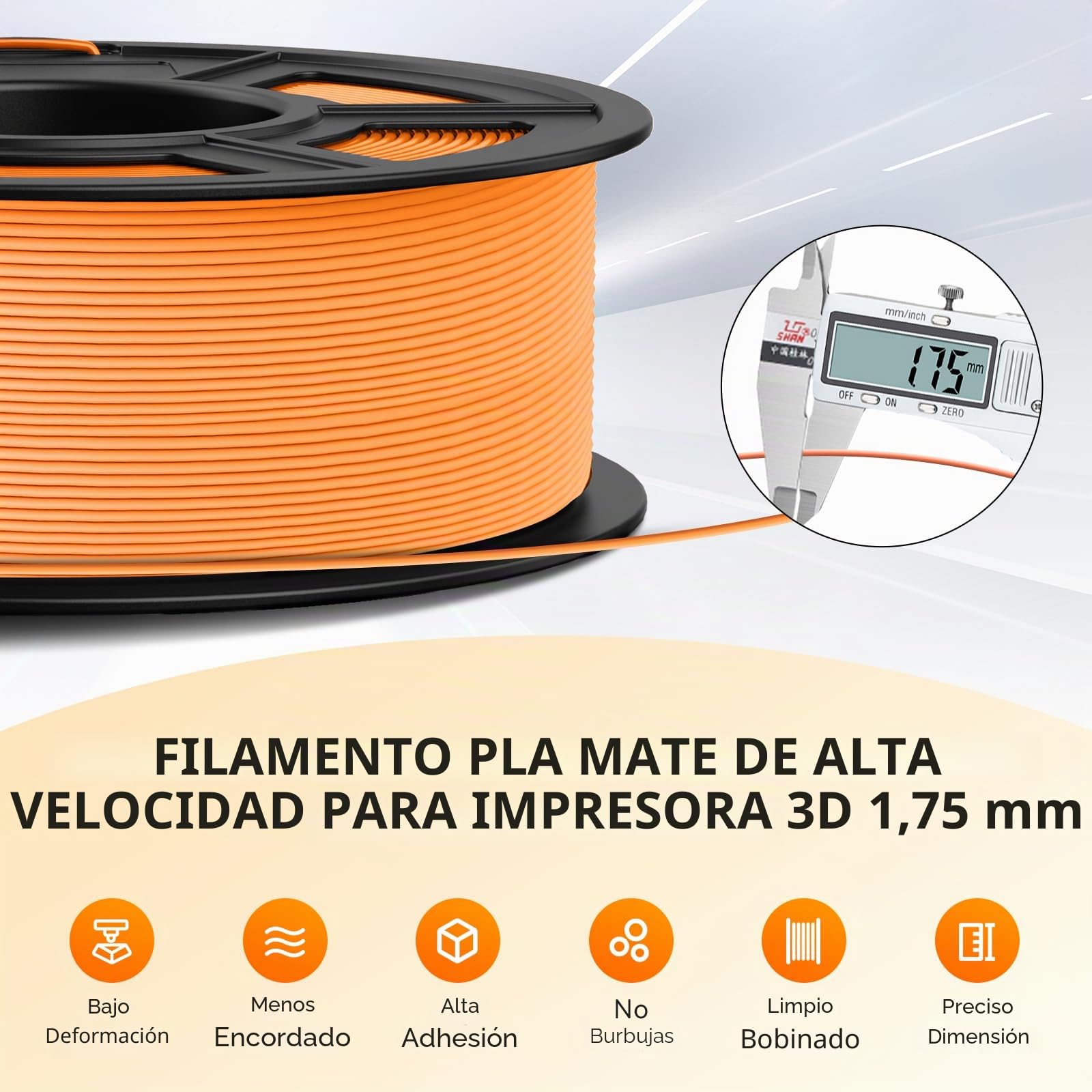 TECBEARS Filamento PLA Matte Bundle 1.75 mm High Speed 6KG, 30-600mm/s Filamento PLA Rápido para Impresora 3D, Rollo PLA Mate 1kg Bobina, Naranja+Rosa+Verde Menta+Oliva+Azul Claro+Chocolate
