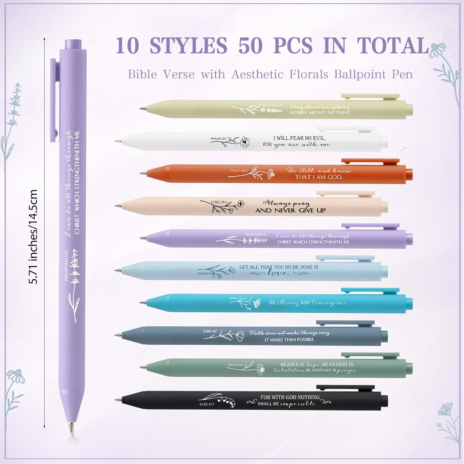 50 Pcs Christian Gifts Bible Verse Pens for Scripture Ballpoints Bulk Party Favors Church Office Sunday School Study Supplies Religious Inspirational First Communion Gifts(Vivid,English) - Image 2