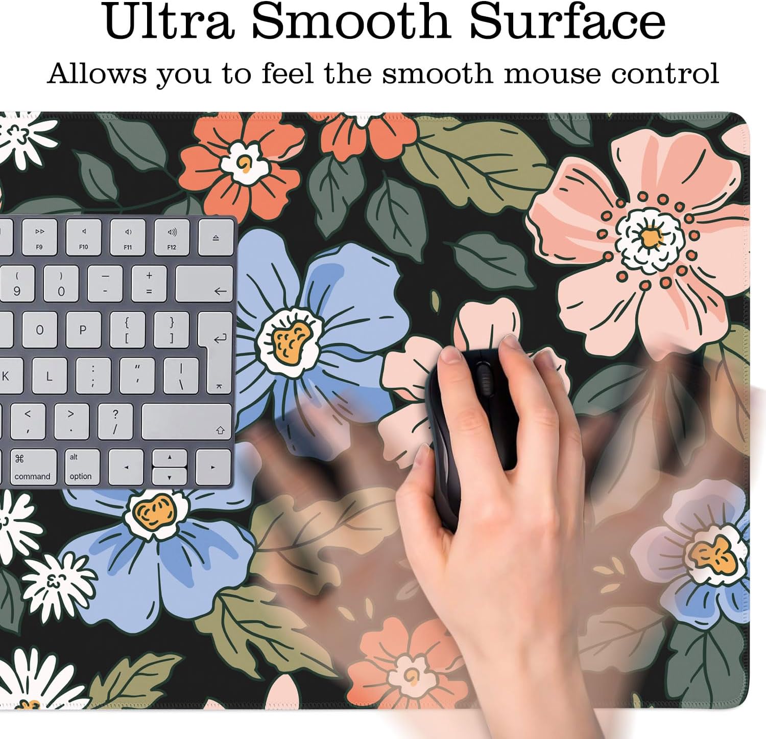 Floral Desk Mat Gaming Desk Pad Large Mouse Pads, Wildflowers XXL Mouse Mat Laptop Keyboard Pad Desk Matt Computer Protector for Desktop with Non-Slip Base and Stitched Edge Home Office Accessories