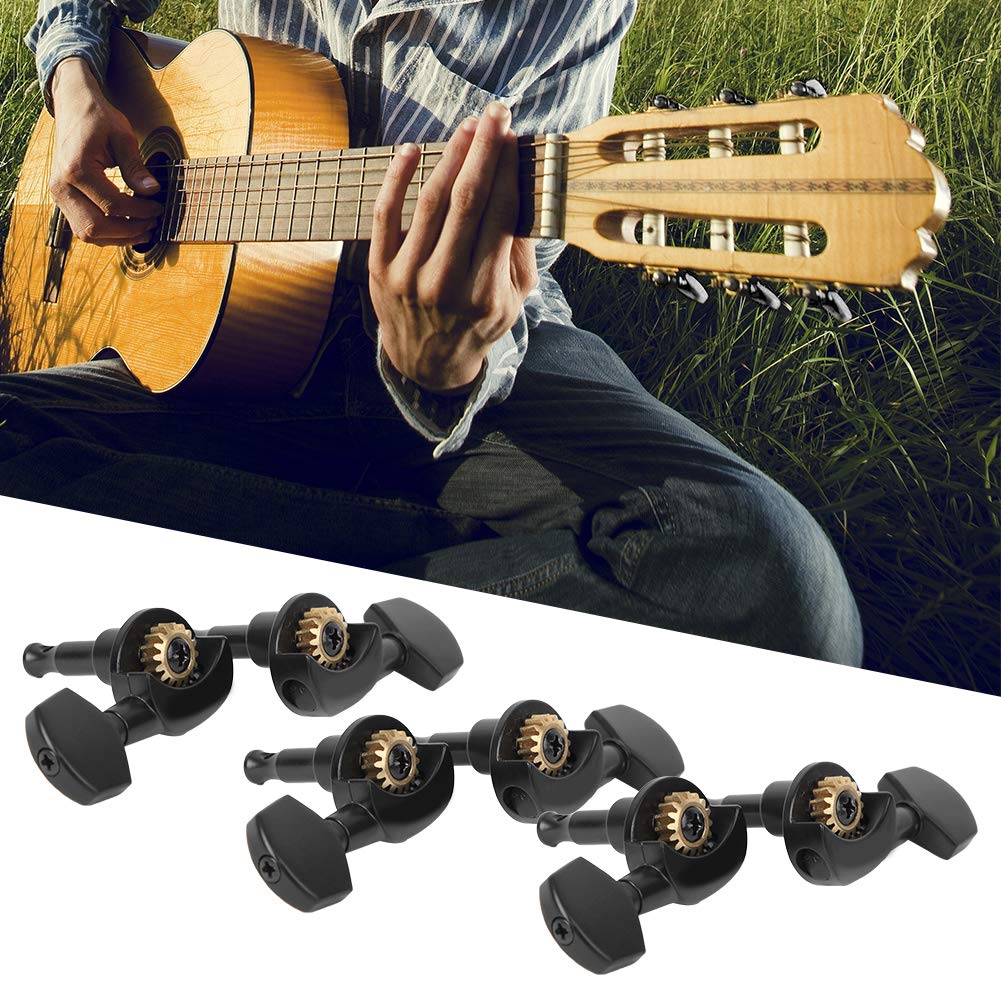 Afinadores de bloqueo de guitarra, paquete de 6 |Relación de engranajes 1:18 para un ajuste preciso |Clavijeros semiabiertos para guitarras eléctricas y acústicas |Negro, 3