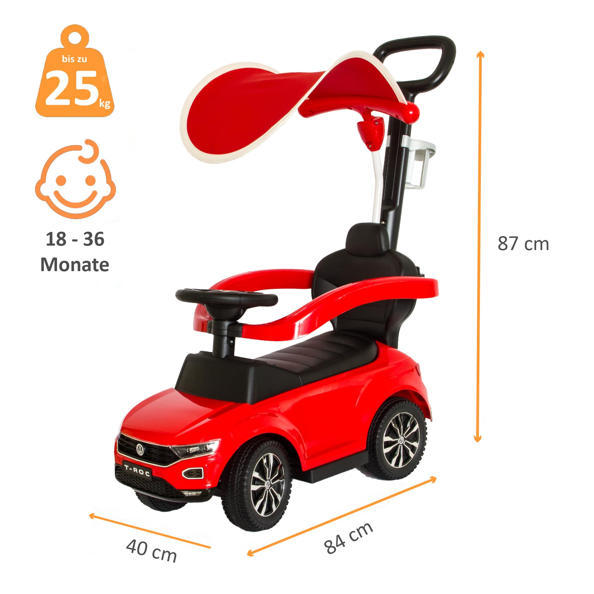 LEMODO Rutschauto mit Schiebestange ab 1 Jahr | Rutschfahrzeug mit Sicherheitsbügel | Schiebeauto mit Sonnenschutz | Staufach | Sound-Lenkrad | Von VW Lizenziertes Kinderspielzeug