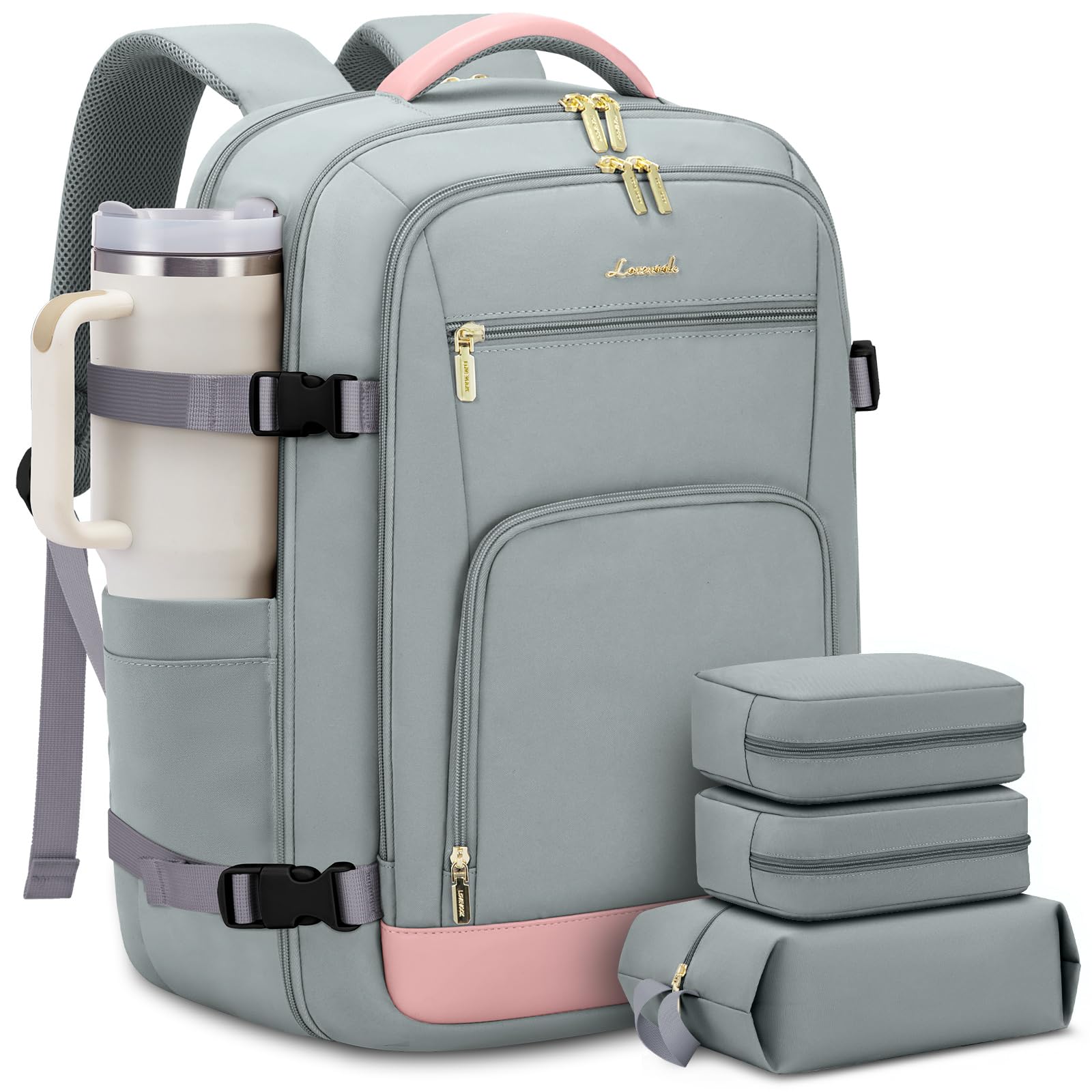 LOVEVOOK 50L Travel Backpack for Women Flight Approved, Carry on Backpack for Airplanes, TSA Personal Item Travel Bag, Waterproof 18 Inch Laptop Backpack, Business Weekender Overnight Daypack, 4Pcs