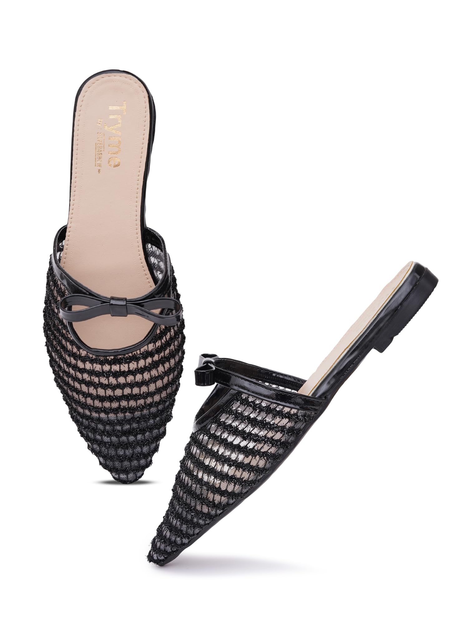 womens Kryique Elegant Patent Slip-On Mules for Women & Girls | Pointed Toe Flats | Comfortable Office Casual Footwear-image-43