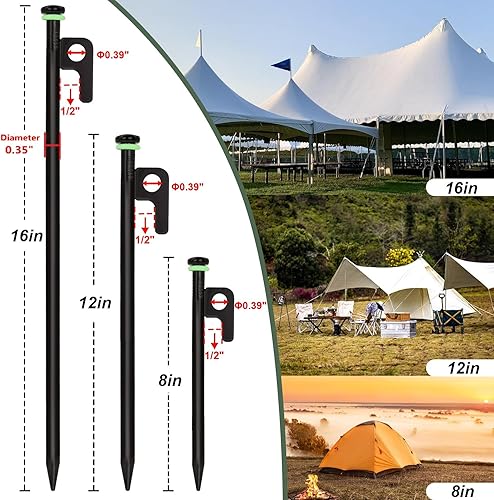 Miniatura 2 de Estacas de tienda de campaña, 8 estacas de acero forjado resistente de 8 pulgadas con bolsa de almacenamiento, estacas de tienda de campaña
