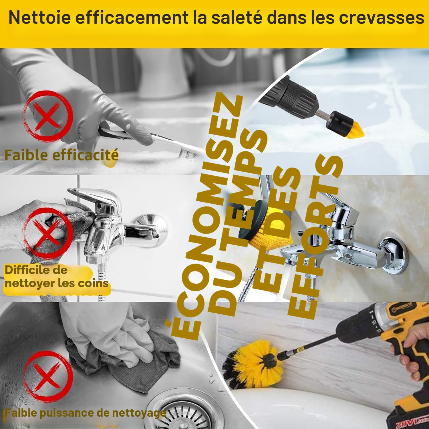 13PCS Brosse Nettoyage Perceuse, Nettoyage Voiture Brosse Visseuse avec 2 Brosses Joint Carrelage, Brosses de Nettoyage Électrique pour Voiture Jantes Carrelage Tapis Cuisine Toilettes
