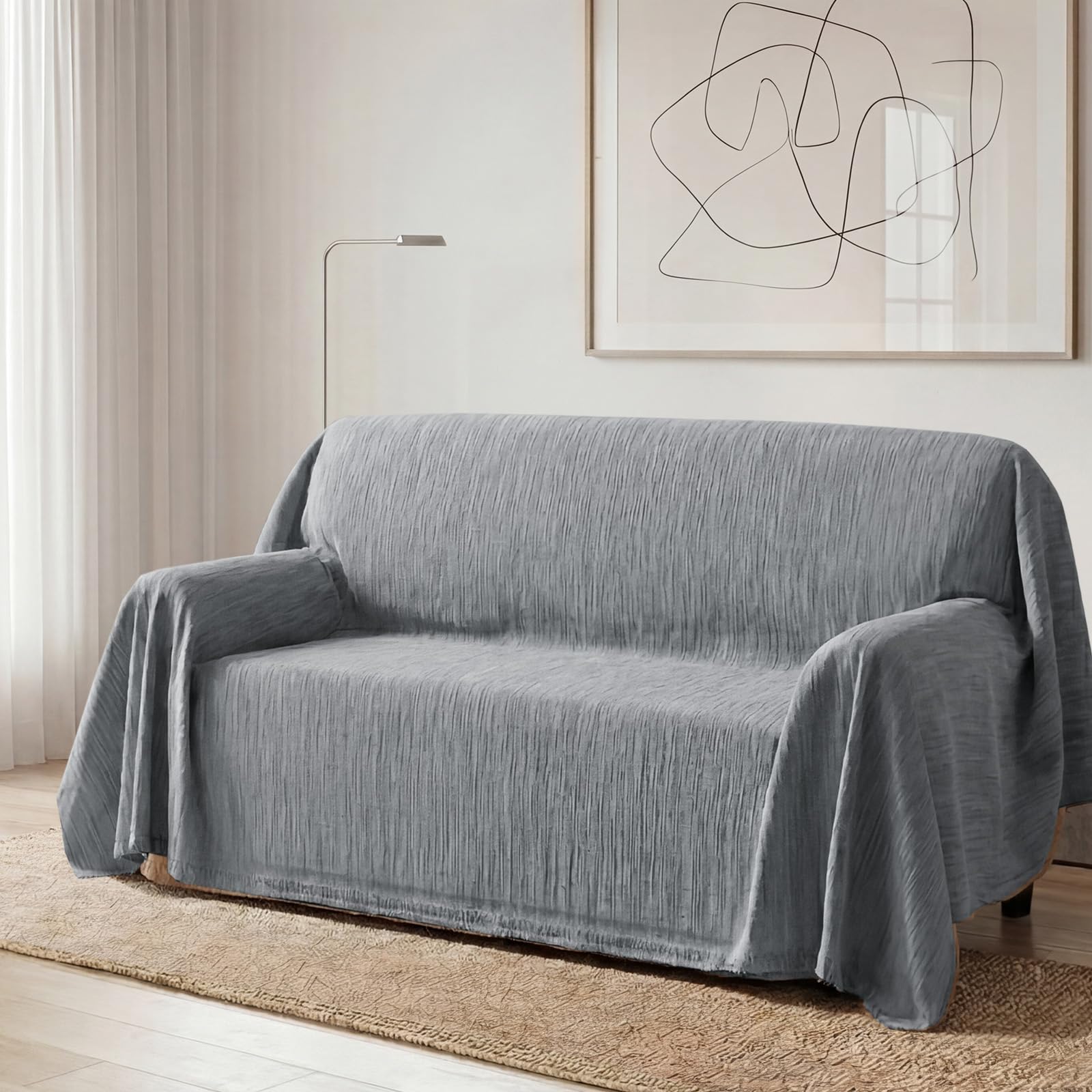 Bellahills Texture Grey Sofa Cover 3 Seater Chenille Sofa Covers 2 Seater Armchair Covers L Shape Sofa Slipcover Non-Slip Couch Covers With Tassel Sofa Protector For Sectional Sofa, 180X260cm,