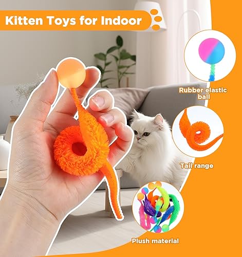 Miniatura 4 de 7 bolas hinchables para gatos, gusano mágico colorido con bola, bolas interactivas de juguete para gatos, gusanos peludos y retorcidos para regalos
