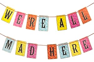 Talking Tables 3m Alice in Wonderland Decorations, Reversible Afternoon Tea Party Mad Hatter Paper Bunting