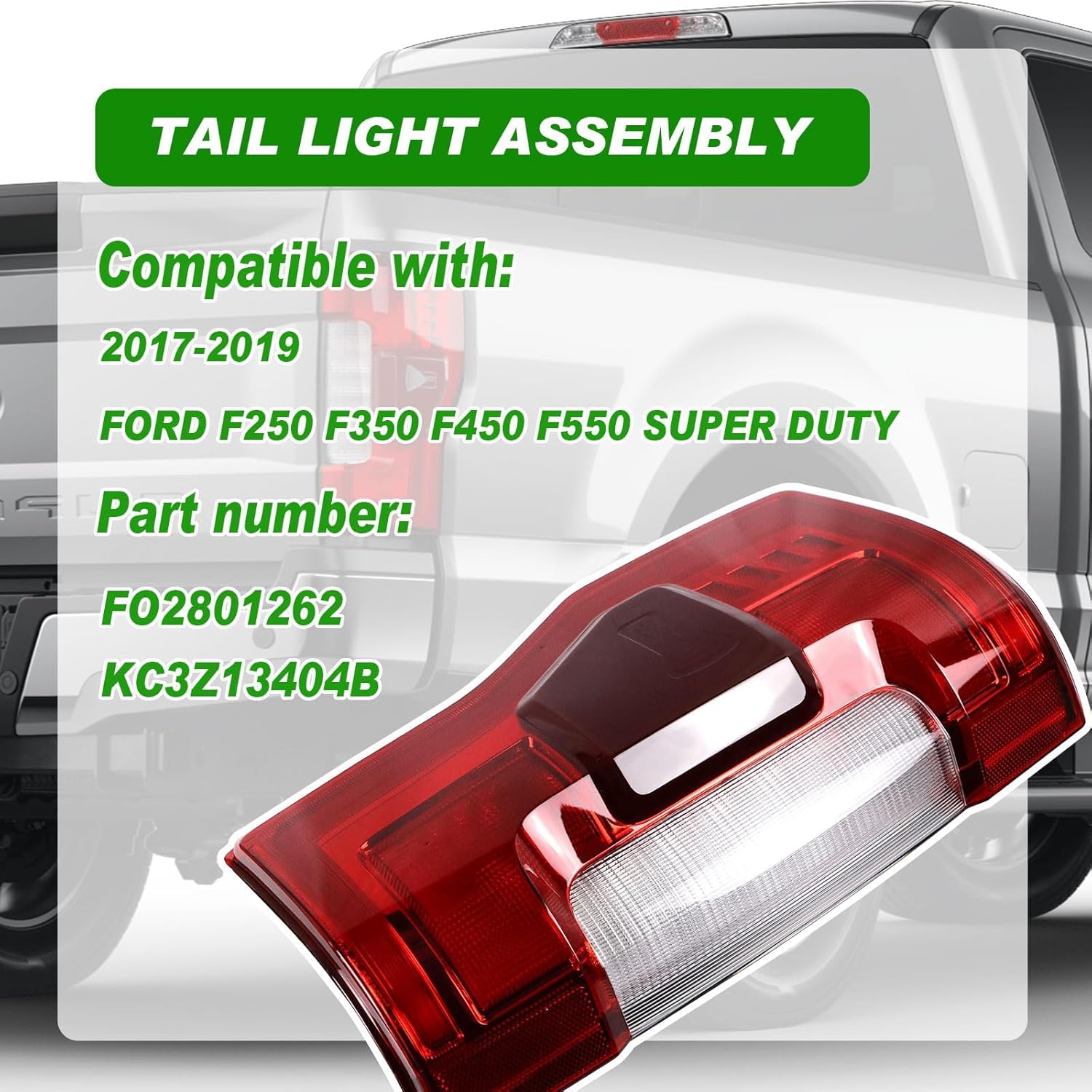 LED Tail Light With Blind Spot Compatible With 2017-2019 Ford F250 F350 F450 F550 Super Duty Rear Light Taillights Right and Passenger Side Replace FO2801262 KC3Z13404B LED w/Blind Right Passenger Side