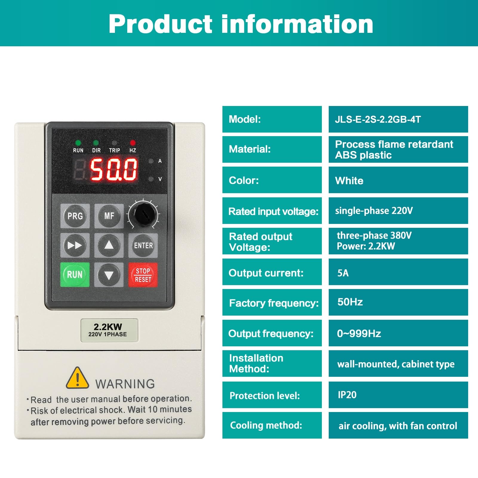 Jadeshay Convertitore di Frequenza Inverter 220V Monofase 380V Trifase 2.2KW VFD CNC Regolatore di Velocità per Motore Adatto per Ventilatori Pompe Macchine Tessili