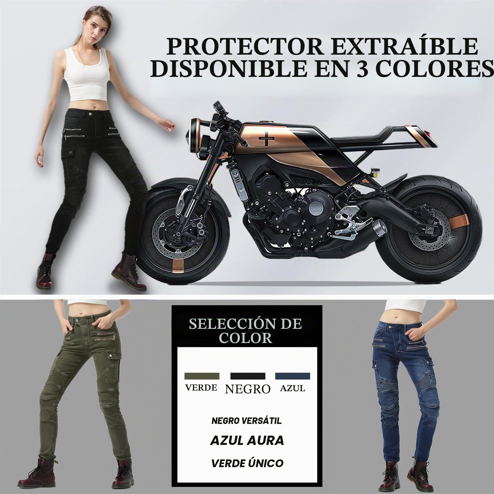HULG Pantalon Moto Mujer Pantalon Proteccion Moto Pantalon Impermeable Moto Jeans Drop-resistant Breathable Jeans Racing Pants (black,S)