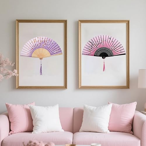 Miniatura 6 de YKYUASD 4 abanicos florales de mano para mujer, abanicos plegables de bambú de seda, plegables, estilo chino, japonés, patrón retro para bailar,