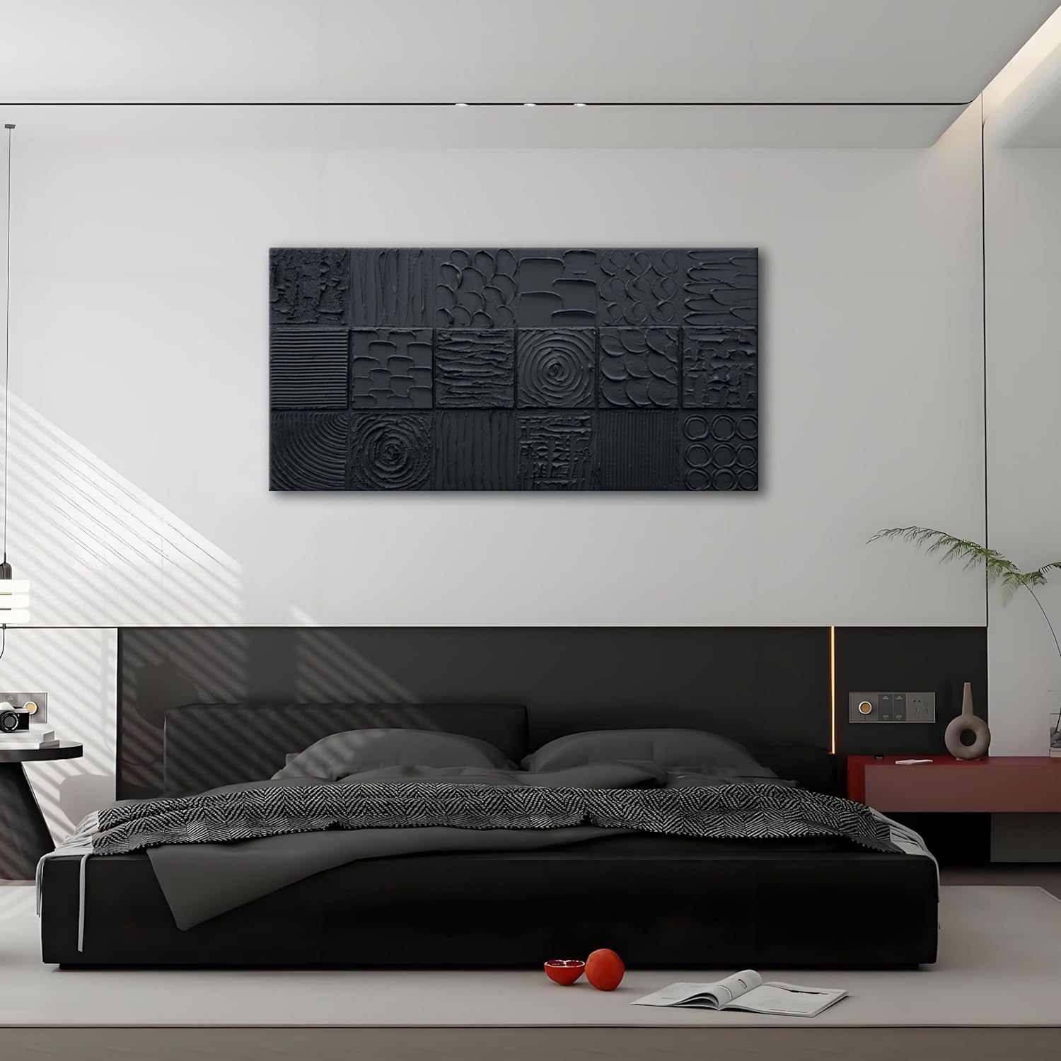 Amazon.com: zoinart Pure Black Textured Wall Art 48x24 Inches