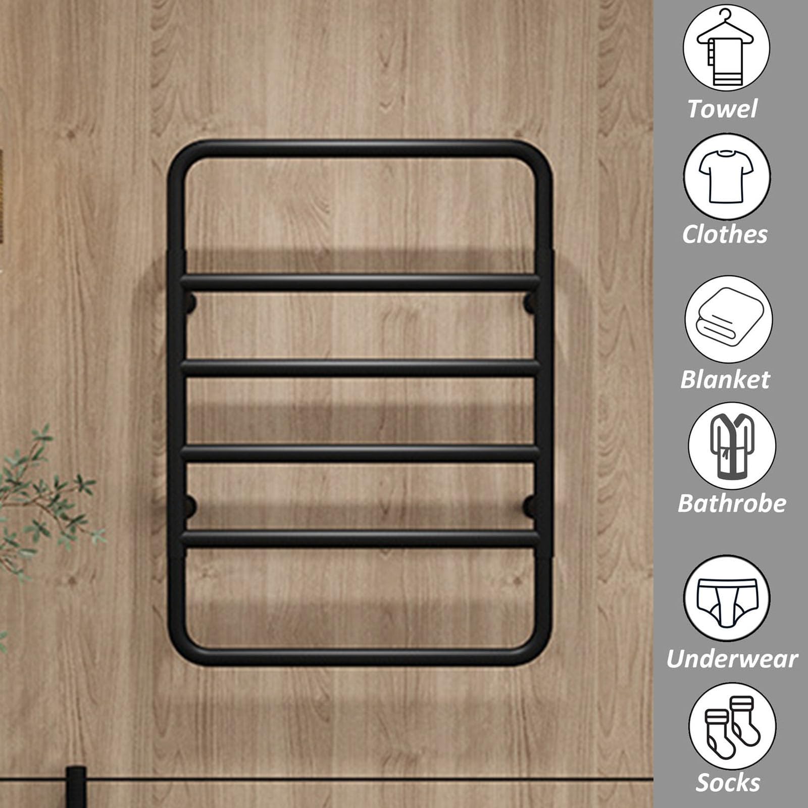 Scaldasalviette da Parete in Acciaio Inox con Riscaldamento rapido cablato Nero - Ideale per Asciugamani, Accappatoi e Coperte - Asciugatura Rapida e Design Moderno，Black Hard Wired