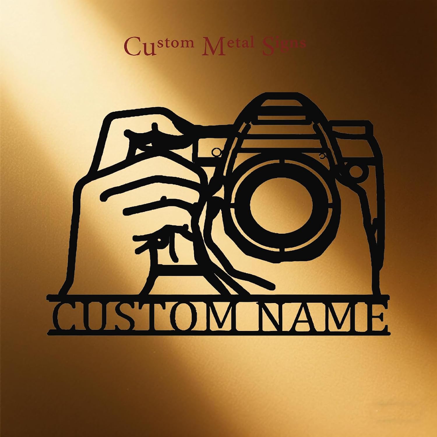 Custom Camera Sign, Personalized Photographer Metal Sign, Magnetic LED Light Name Plate 1.2MM Thick for Studio Home Decor, Realtor Housewarming Gift for Photographers (Style A)