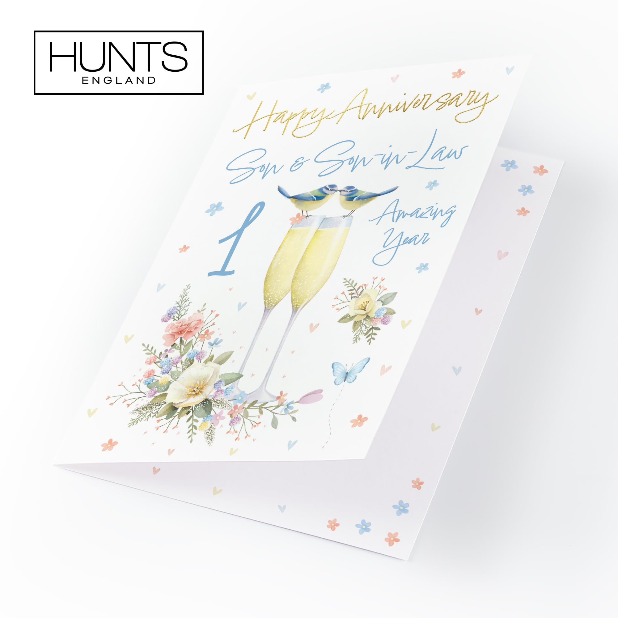 Hunts England, 1st Anniversary Card for Son & Son-in-Law, A5 Size, Champagne Flutes, Gold Foil, Luxury 1st Anniversary Card - Image 4