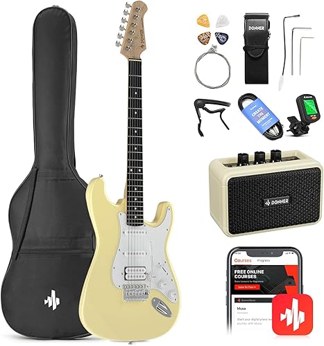 Miniatura 7 de Donner DST-102 - Kit de guitarra eléctrica de 39 pulgadas, con amplificador, bolsa, capo, correa, cuerda, sintonizador, cable, púas-1