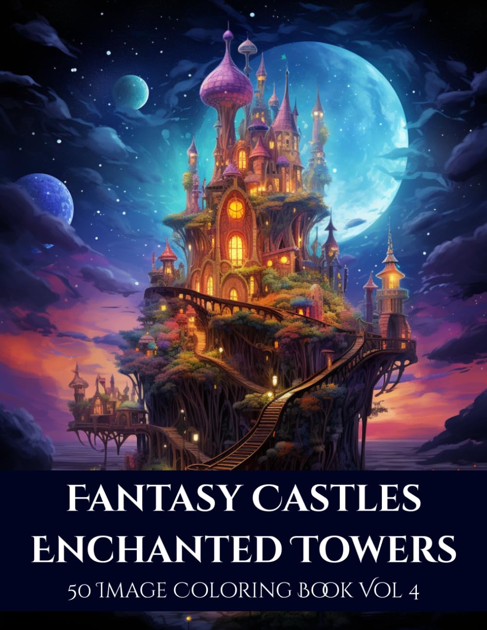 Fantasy Castles: Enchanted Towers Coloring Book Vol 4: 50 Magical Castle Scenes for Relaxation, Creativity, and Stress Relief