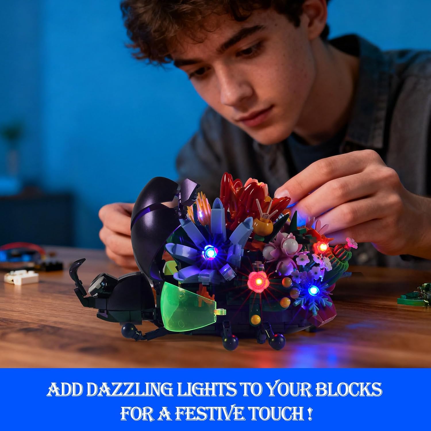 JMBricklayer LED Light Kit Building Blocks Set, 2x6 Blue&Red Light Up Bricks with Light-Sensing Mode, DIY Lighting Accessories Decoration Compatible with Major Upgrade