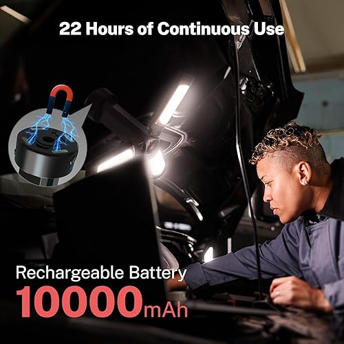 Miniatura 5 de OGERY Luz de campamento recargable de 10000 mAh con soporte de 6.5 pies de altura máxima, luz de trabajo inalámbrica con 3 cabezales de lámpara LED