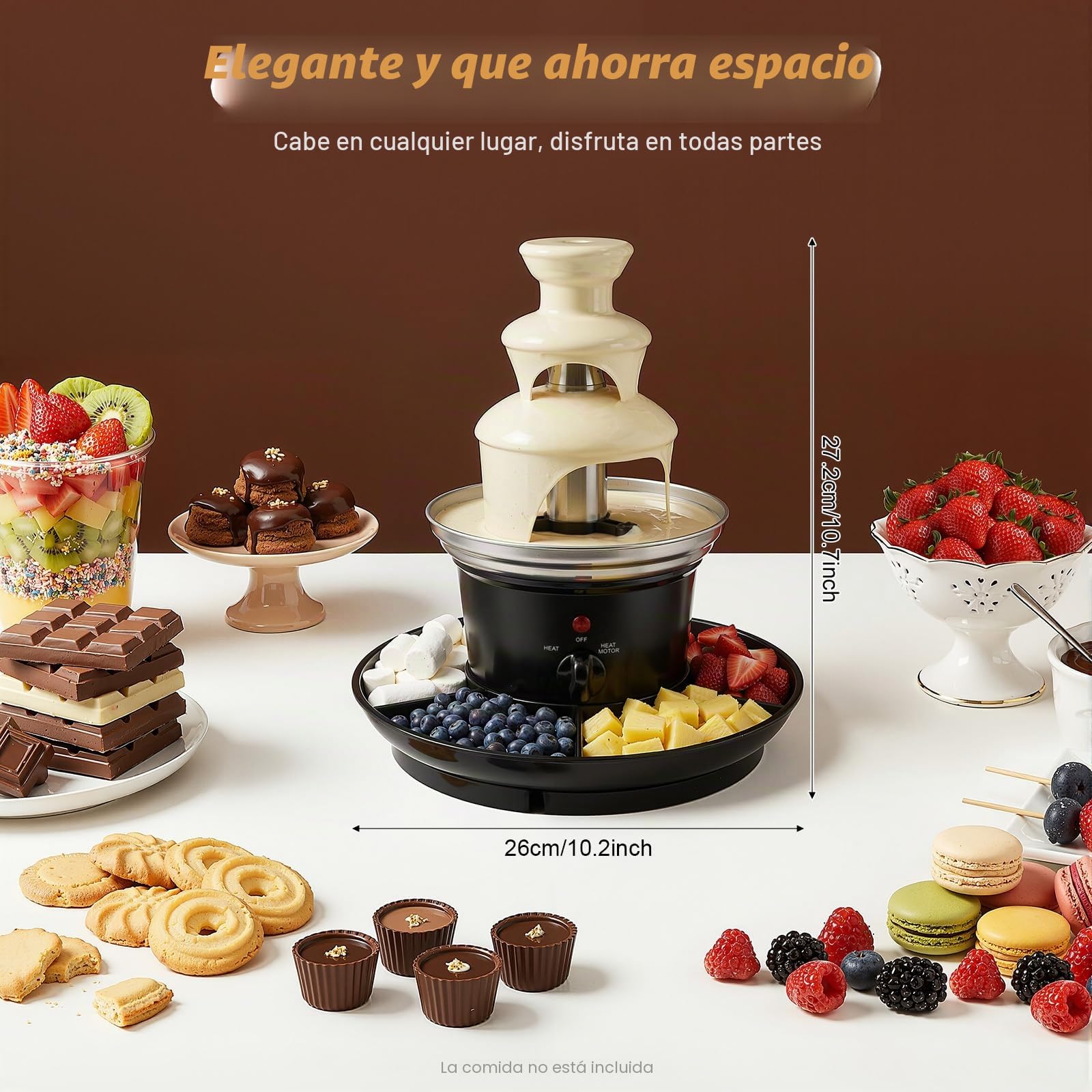 Fuente de Chocolate de 3 Pisos con Bandeja para Alimentos y Tenedores Fuente Chocolate Función de Fusión en Acero Inoxidable Fuente de Chocolate Cascada para Familiares/Bodas/Fiestas