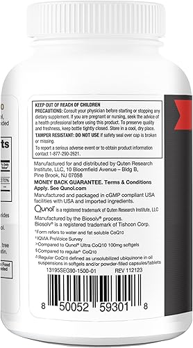 Miniatura 8 de Qunol Cápsulas blandas CoQ10 de 200 mg, Ultra CoQ10 Suplementos de coenzima Q10 de ultra alta absorción Suplemento antioxidante para la salud