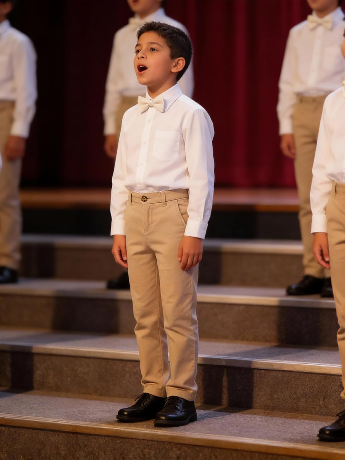 Bienzoe Boys School Uniform Pants: Adjustable Waist Cotton Stretch Slim Flat Front Big Kids Slacks - Image 2