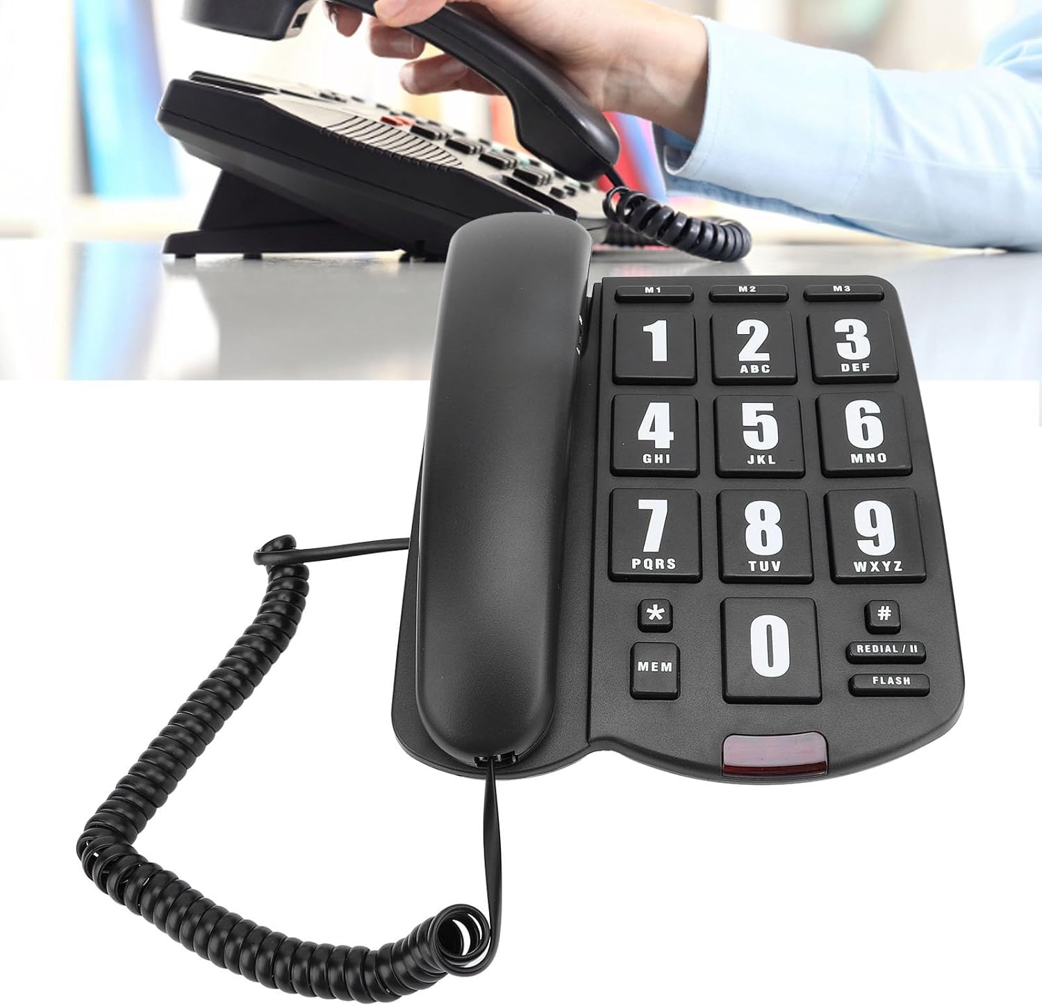 Diyeeni Large Key Wired Telephone, Home Telephone for The Visually Impaired, Adjustable Earpiece Volume, 110dB Ringtone, One Touch Dialing Buttons, Redial & Flash Function (Black)