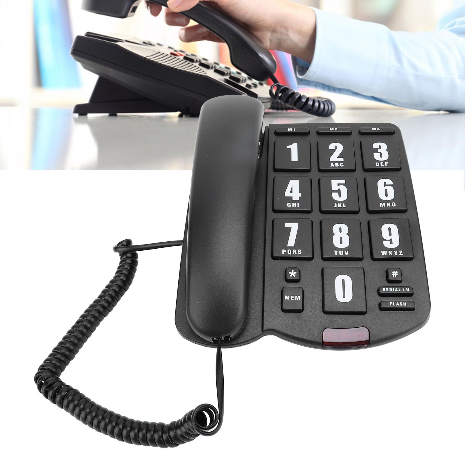 Telefono con Tasti Grandi per Anziani, Telefono Fisso con Filo con Selezione Rapida, Disattivazione Audio,Ricomposizione,Vivavoce, Volume Regolabile, per Non Udenti e Non Vedenti