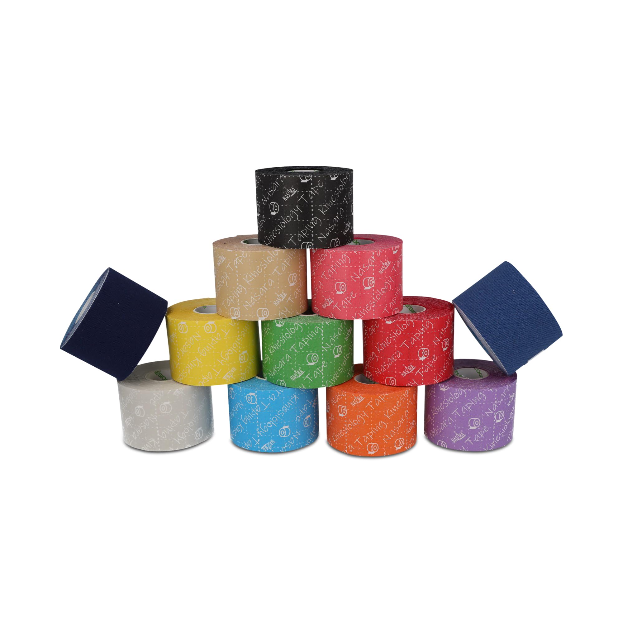 Nasara Original Kinesiology Tape, 12er Sparset, 12 Farben | Sparset mit 12 Tapes, Für Sport und Medizin, Gratis Videoanleitungen inklusive, Rollengröße 5cm x 5m