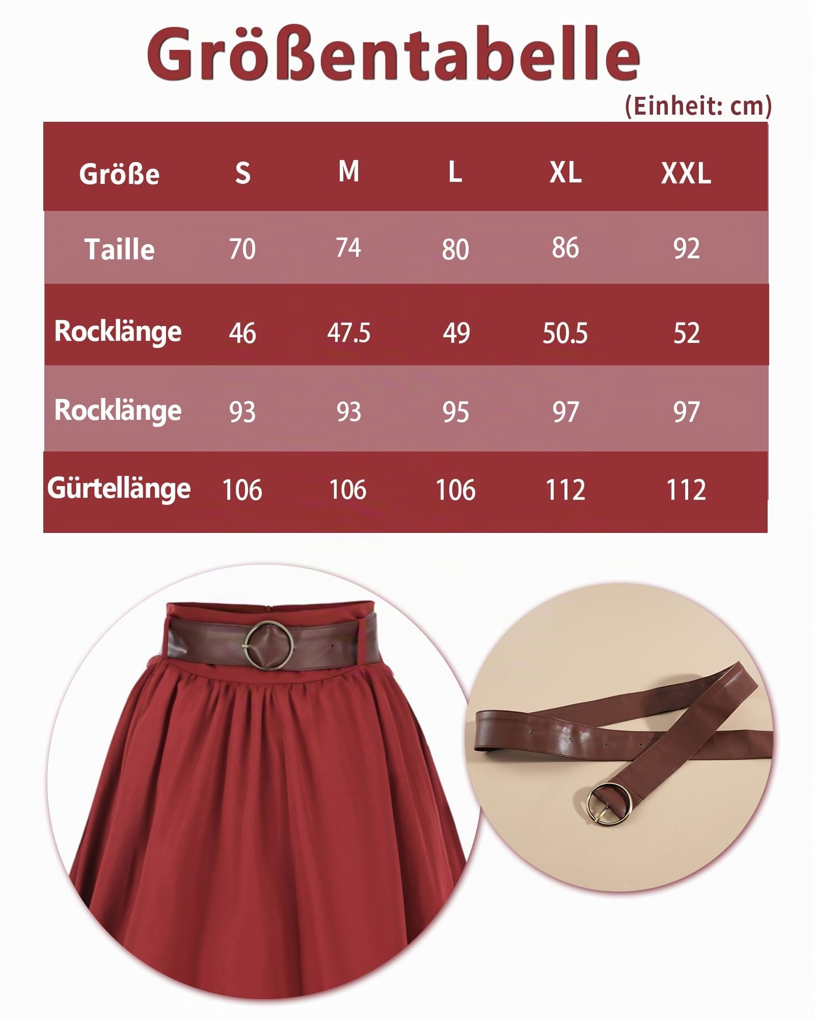 Steampunk Damen Röck Rot Knielang Gothic Rock Piraten Rock Damen für Halloween und Festival