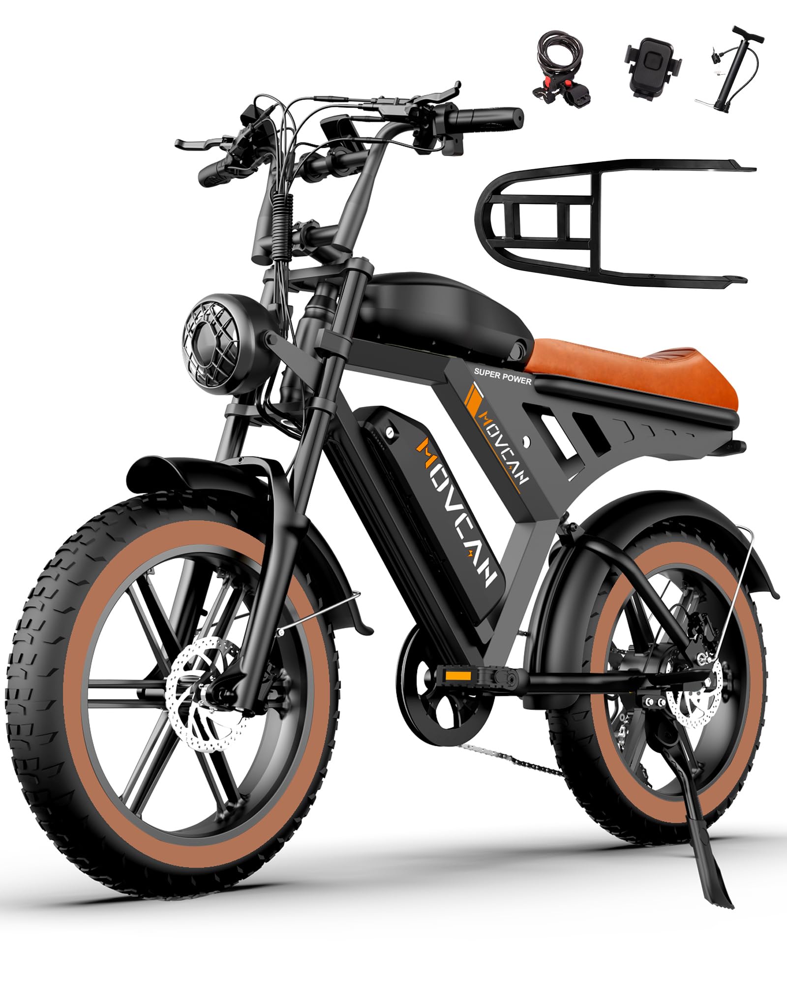 MOVCAN V30 Series Electric Bike for Adults 3000W/1500W/1000W Motor 20" Fat Tire Ebike,37.5MPH/32MPH/28MPH 120/70 Miles,48V 40Ah/31.2/15.6 AH Battery Hydraulic Disc Brake Electric Motorcycle Bike
