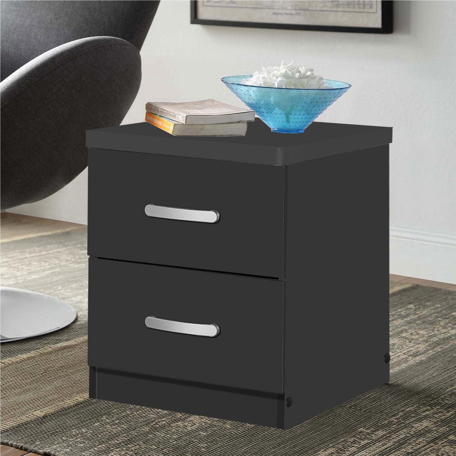 Better Home Products Night Stand 2 Drawers (Black)