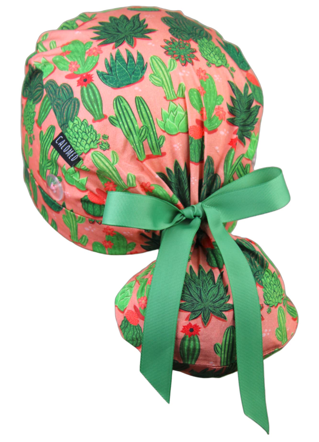 Scrub Cap for Women and Men, Ponytail Scrub Caps, Working Hat, Head Cover with Ribbon Ties and Buttons, Long Hair