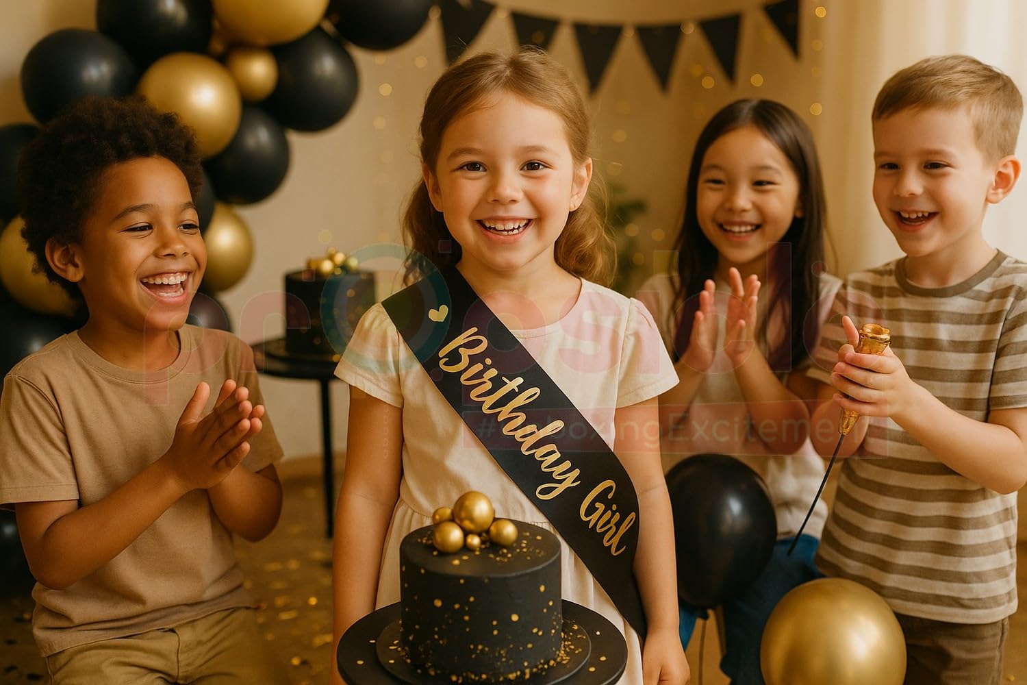 Propsicle Birthday Girl Sash - (Pack of 1) Black Satin with Gold Foil Text for Women & Teens, Black and Gold Birthday Decoration Accessory for Photos, Cake Cutting, Party Backdrop - Image 4 thumbnail