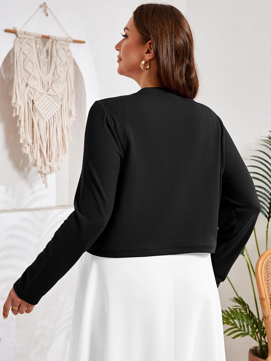 AusLook Plus Size Women Shrug Long Sleeve Lightweight Open Front Knit Cropped Bolero Cardigan Sweater 1X-5X - Image 6