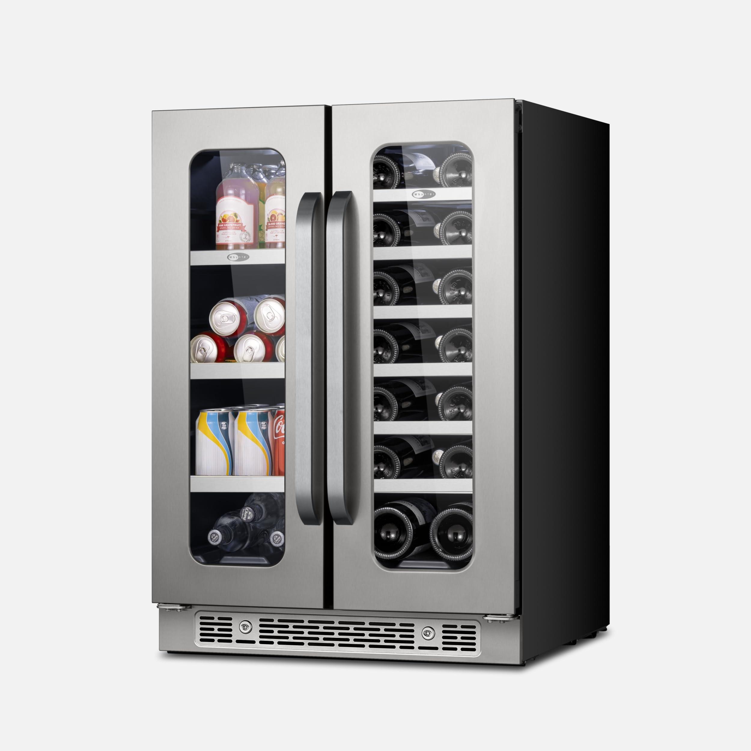 24 inch Wine and Beverage Refrigerator Dual Zone Wine Fridge Cooler Built in Under Counter Wine Cooler Refrigerator with Glass Door for 20 Bottles 60 Cans 36-72 ℉ For Home Bar